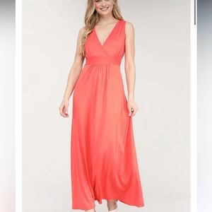 Black Cheery Coral Sleeveless Surplice V-neck Maxi Dress